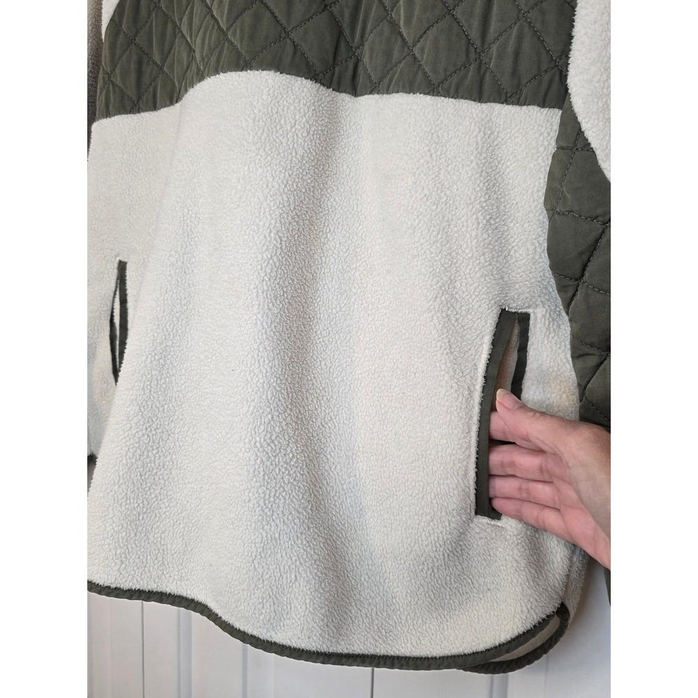 Abercrombie‎ & Fitch Womens Fleece Pullover Cream Olive Quilted Snap Neck Medium - Picture 9 of 12